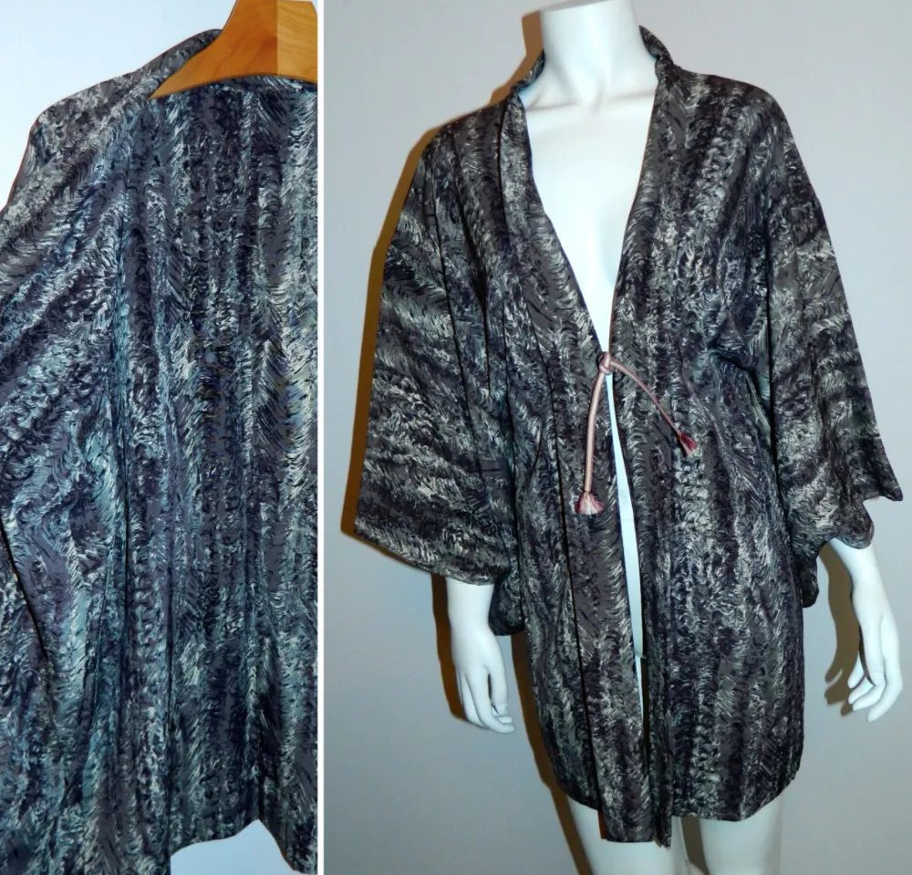 1930s / 1940s vintage KIMONO robe purple gray waves Haori jacket OS