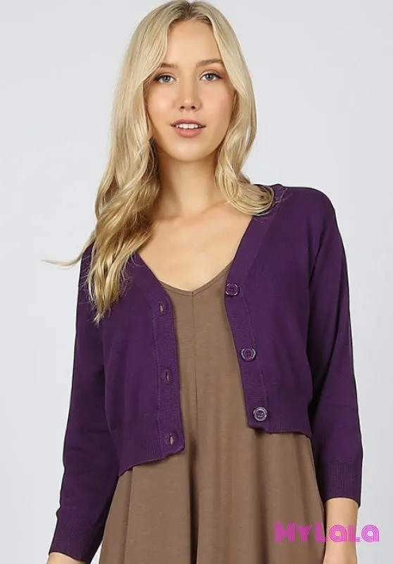 3/4 Sleeve Bolero Cropped Sweater (Dk Purple)