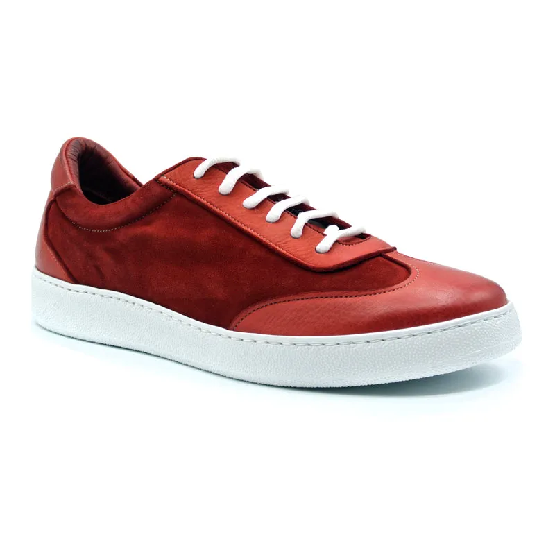 66-202-RED TONIO Deerskin and Sueded Calfskin Sneaker, Red