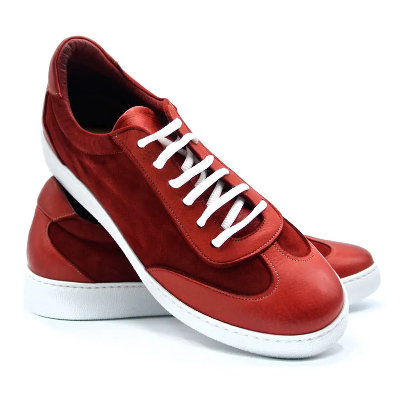 66-202-RED TONIO Deerskin and Sueded Calfskin Sneaker, Red