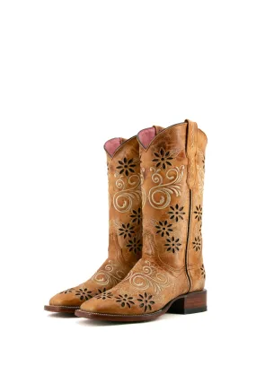 Alora Old Crazy Tan Square Toe Cowgirl Boot FINAl SALE