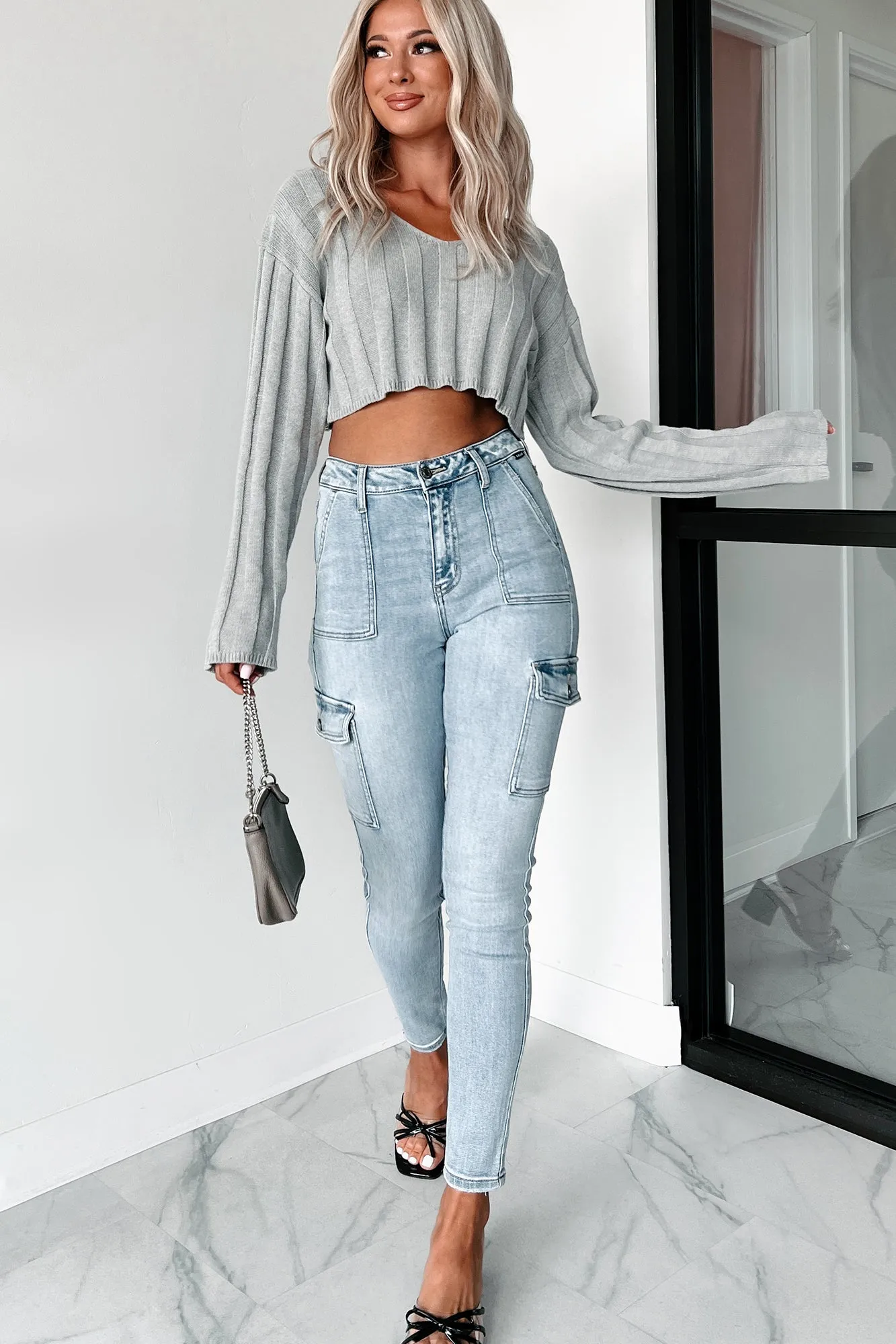 Amaris Wide Neck Crop Sweater (Heather Grey)