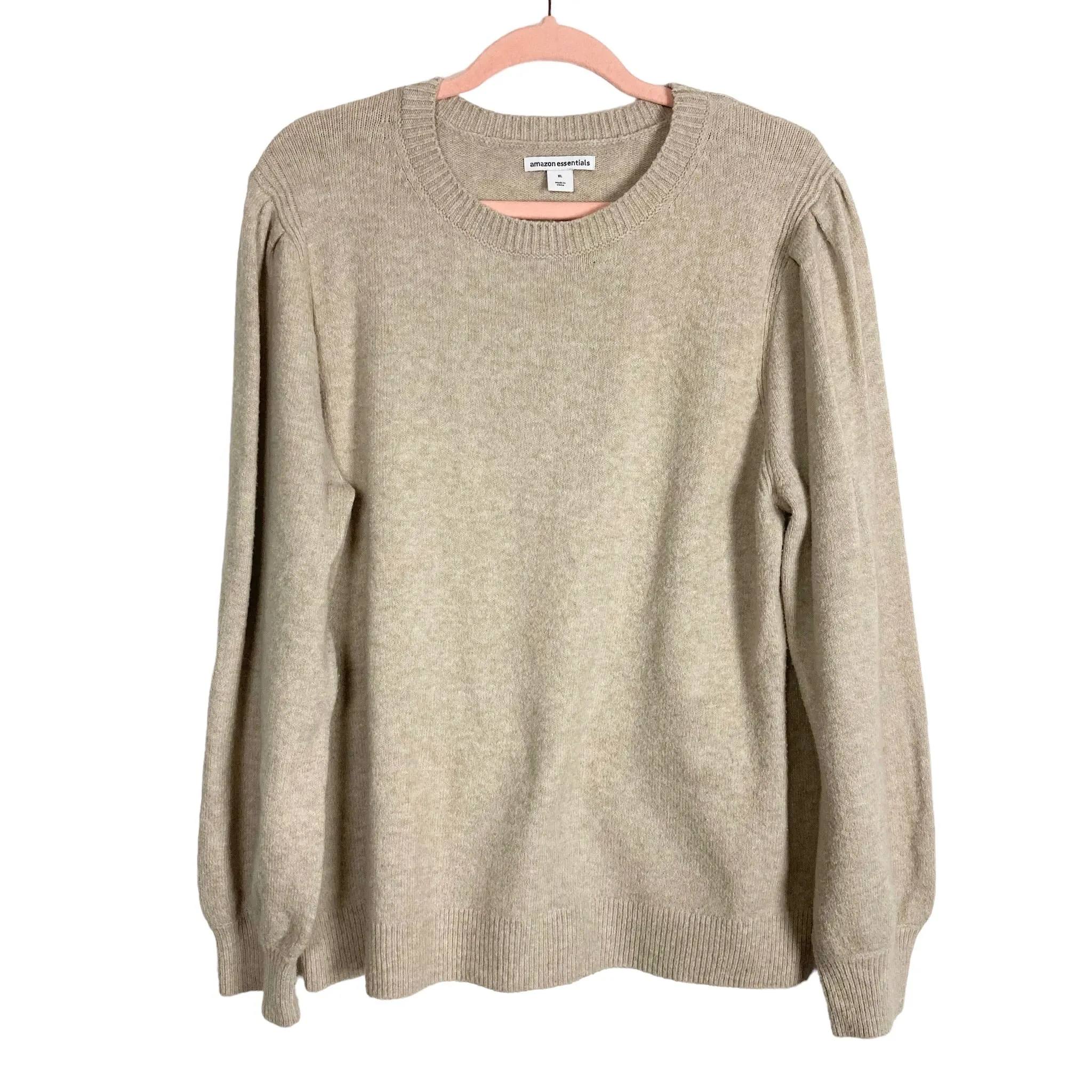 Amazon Essentials Beige Puff Sleeve Sweater- Size XL