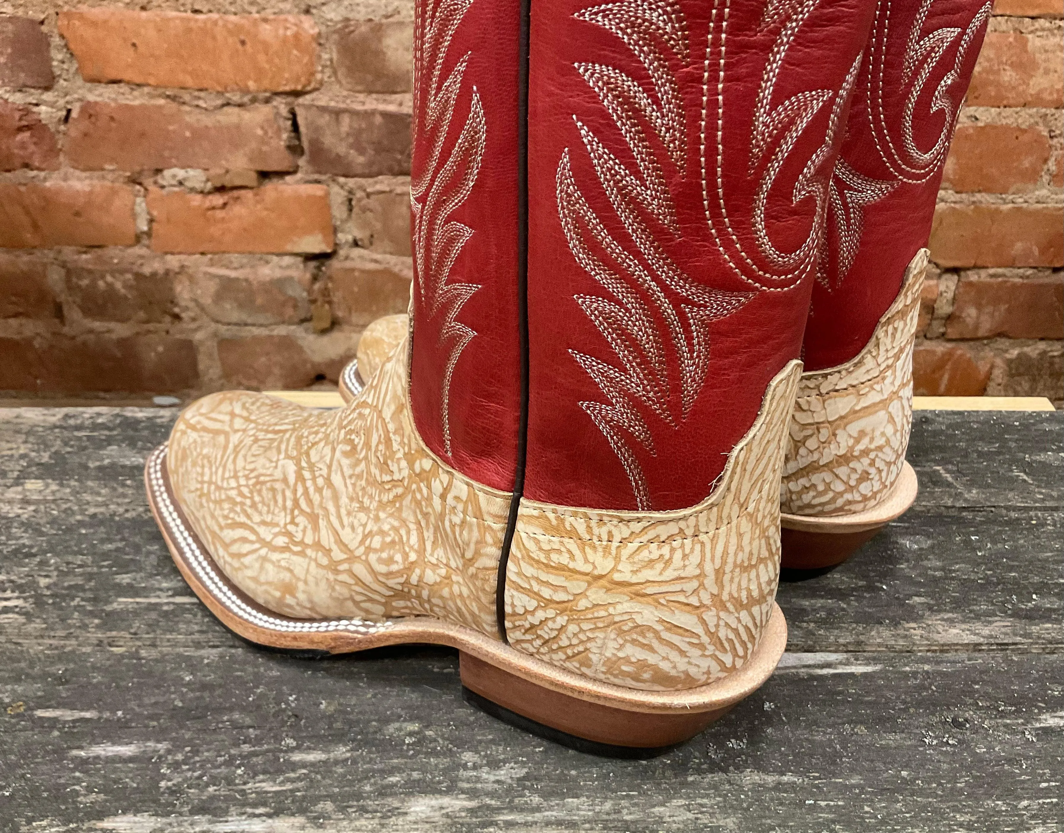 Anderson Bean Men's Tan Washed Shoulder/Red Fools Cutter Toe Cowboy Boots 335678