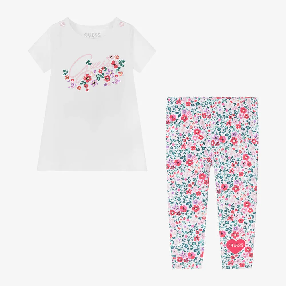 Baby Girls White Cotton Leggings Set