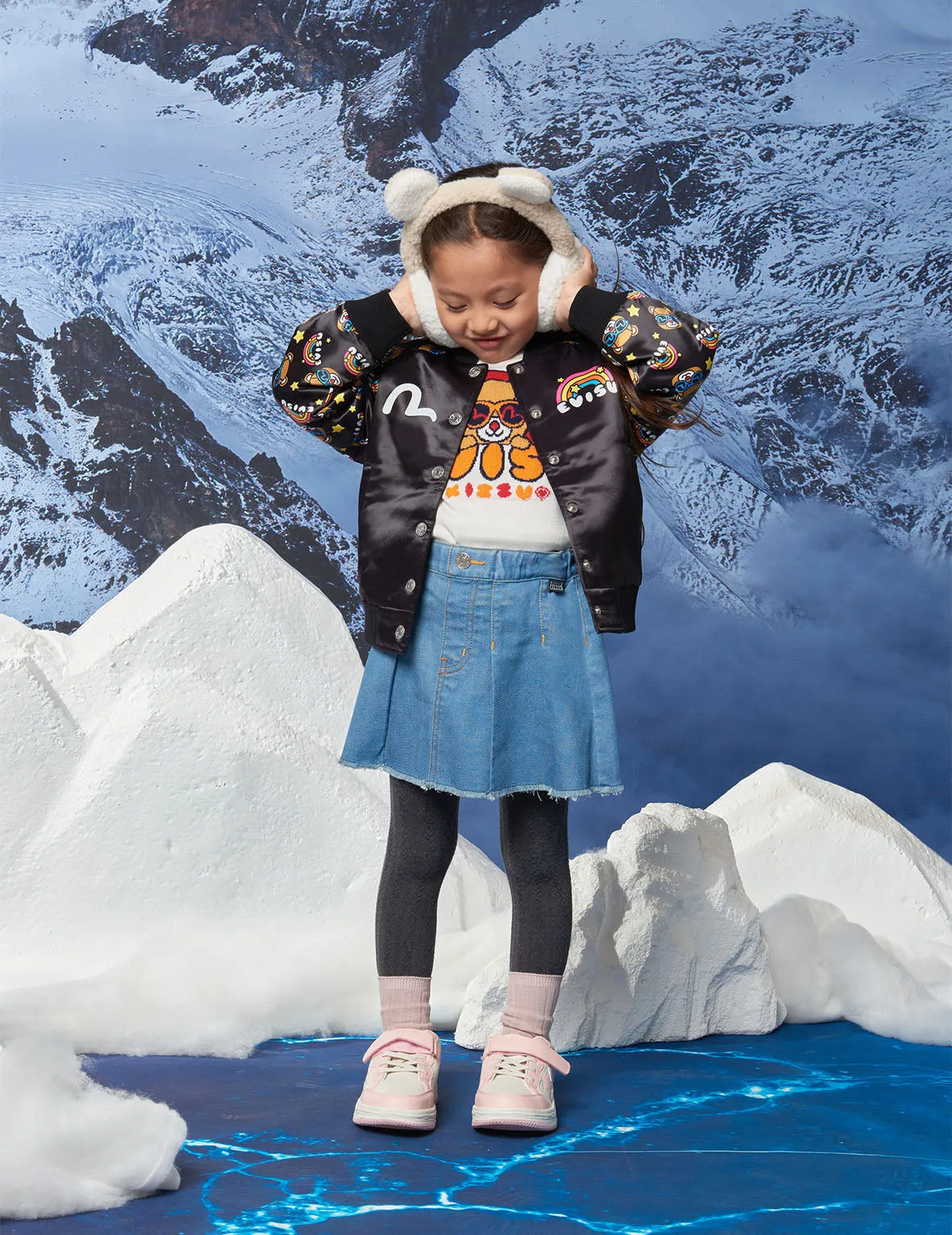 Bear and Rainbow Print Regular Fit Padded Jacket