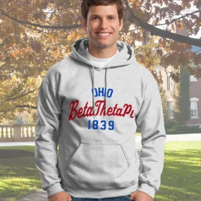 Beta Theta Pi State and Date Printed Hoody - Gildan 18500 - CAD