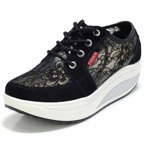 Black floral lace rocker bottom shoe sneaker