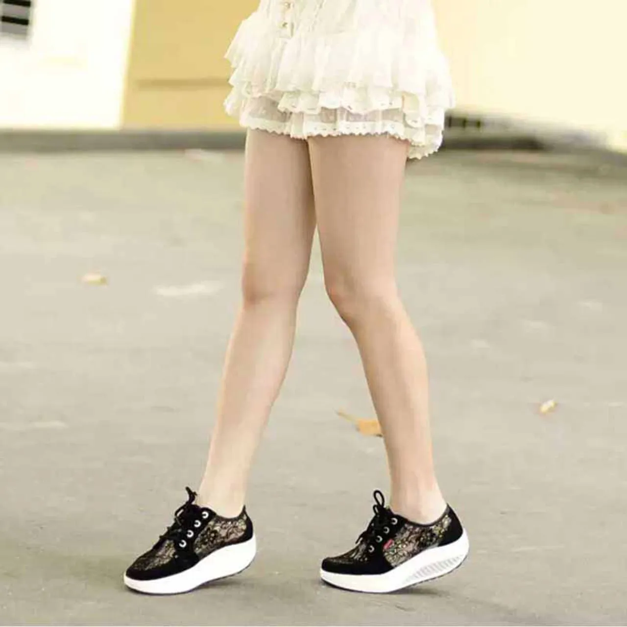 Black floral lace rocker bottom shoe sneaker