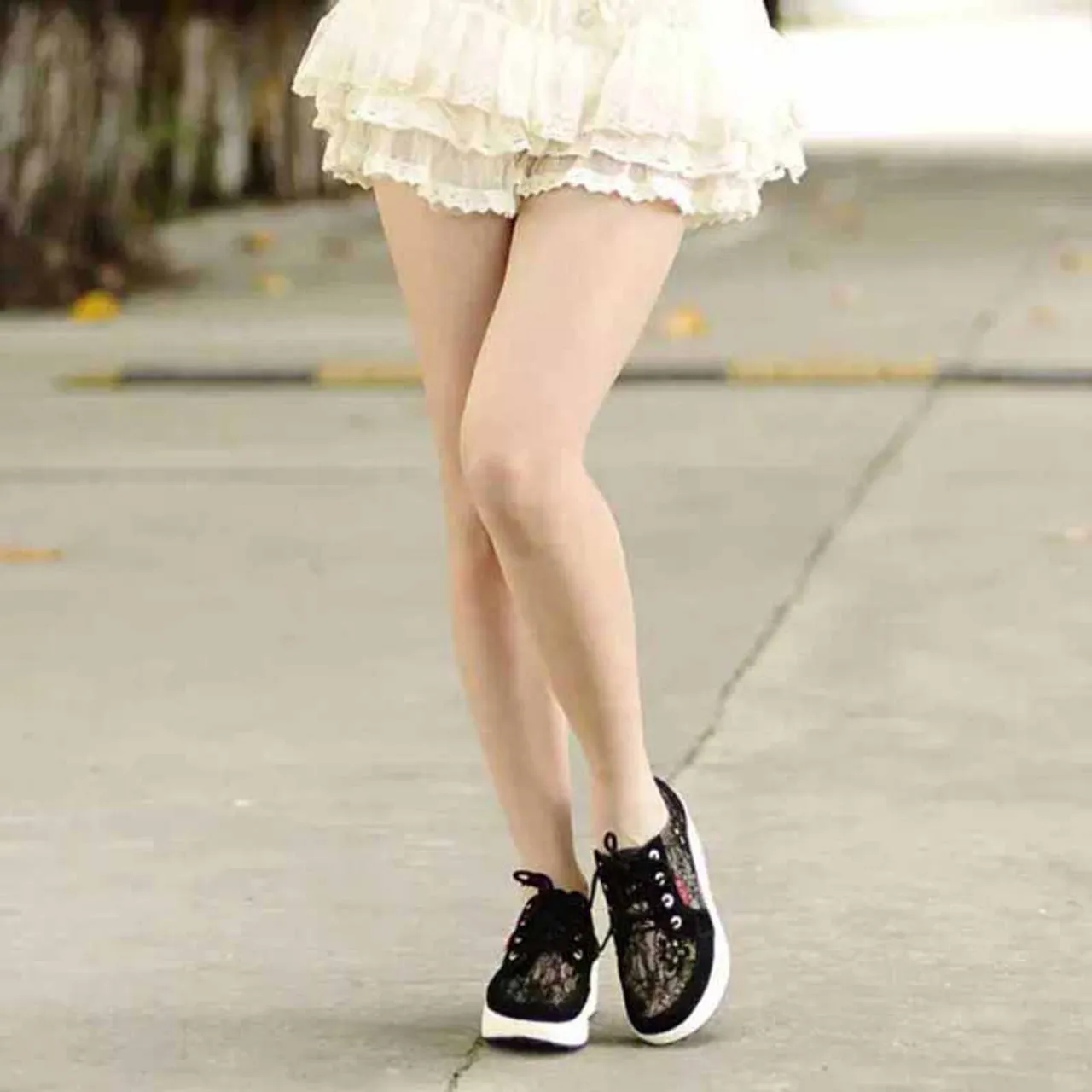 Black floral lace rocker bottom shoe sneaker