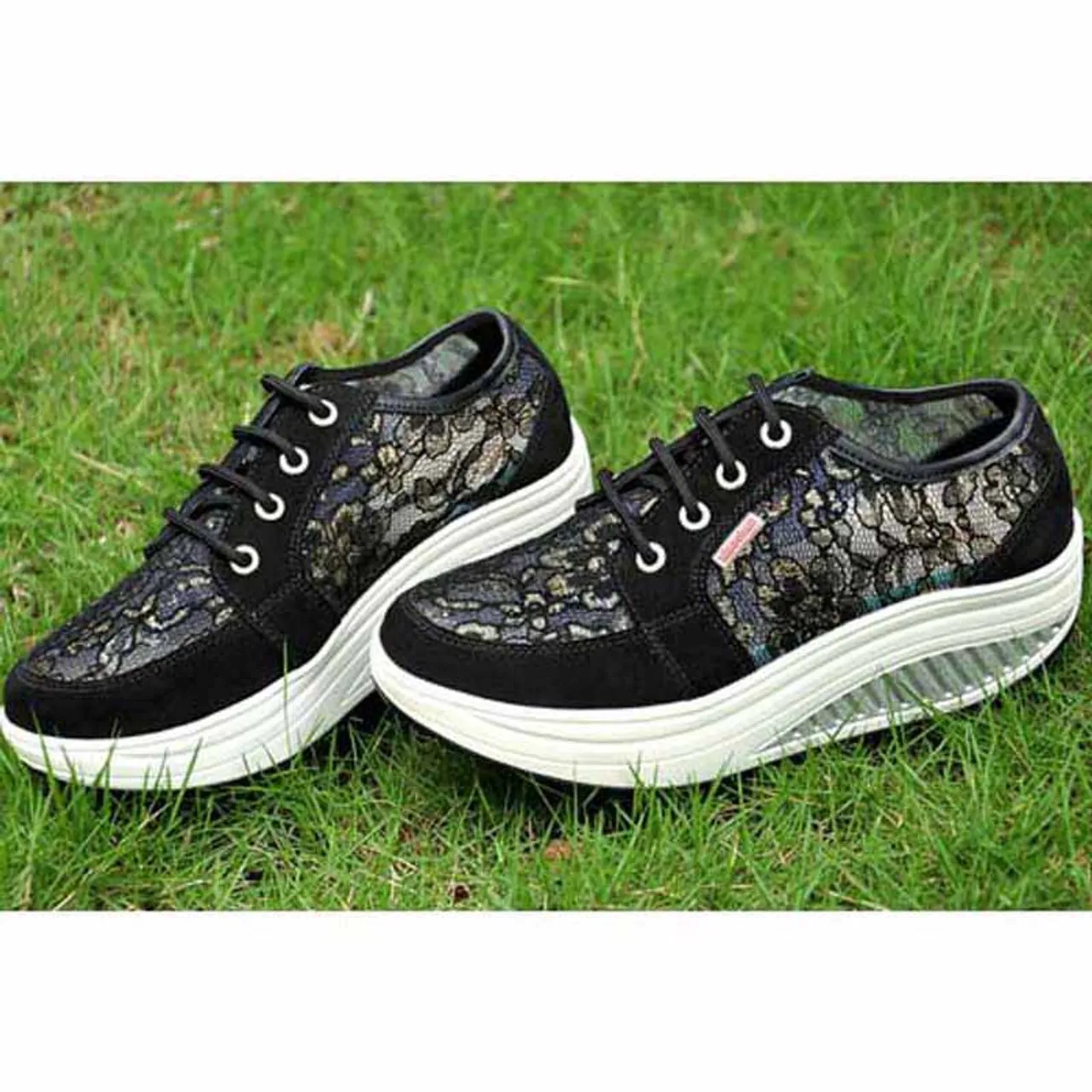 Black floral lace rocker bottom shoe sneaker