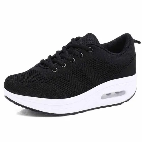 Black plain flyknit rocker bottom shoe sneaker