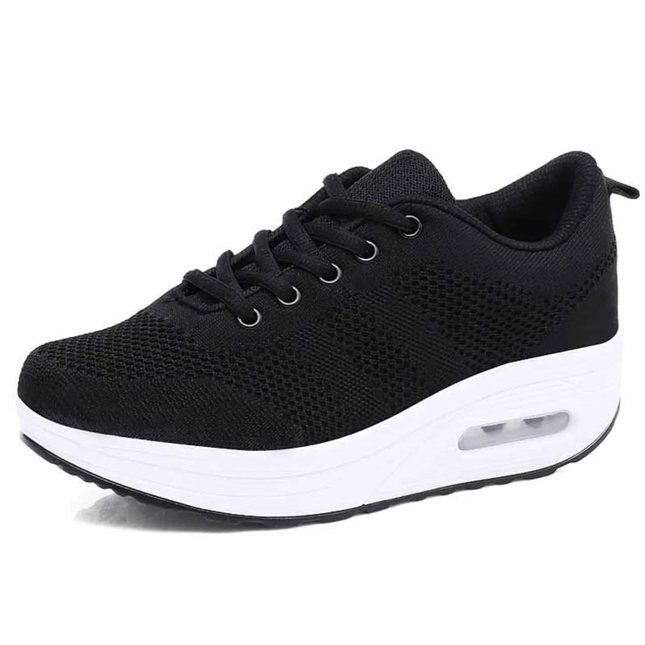 Black plain flyknit rocker bottom shoe sneaker