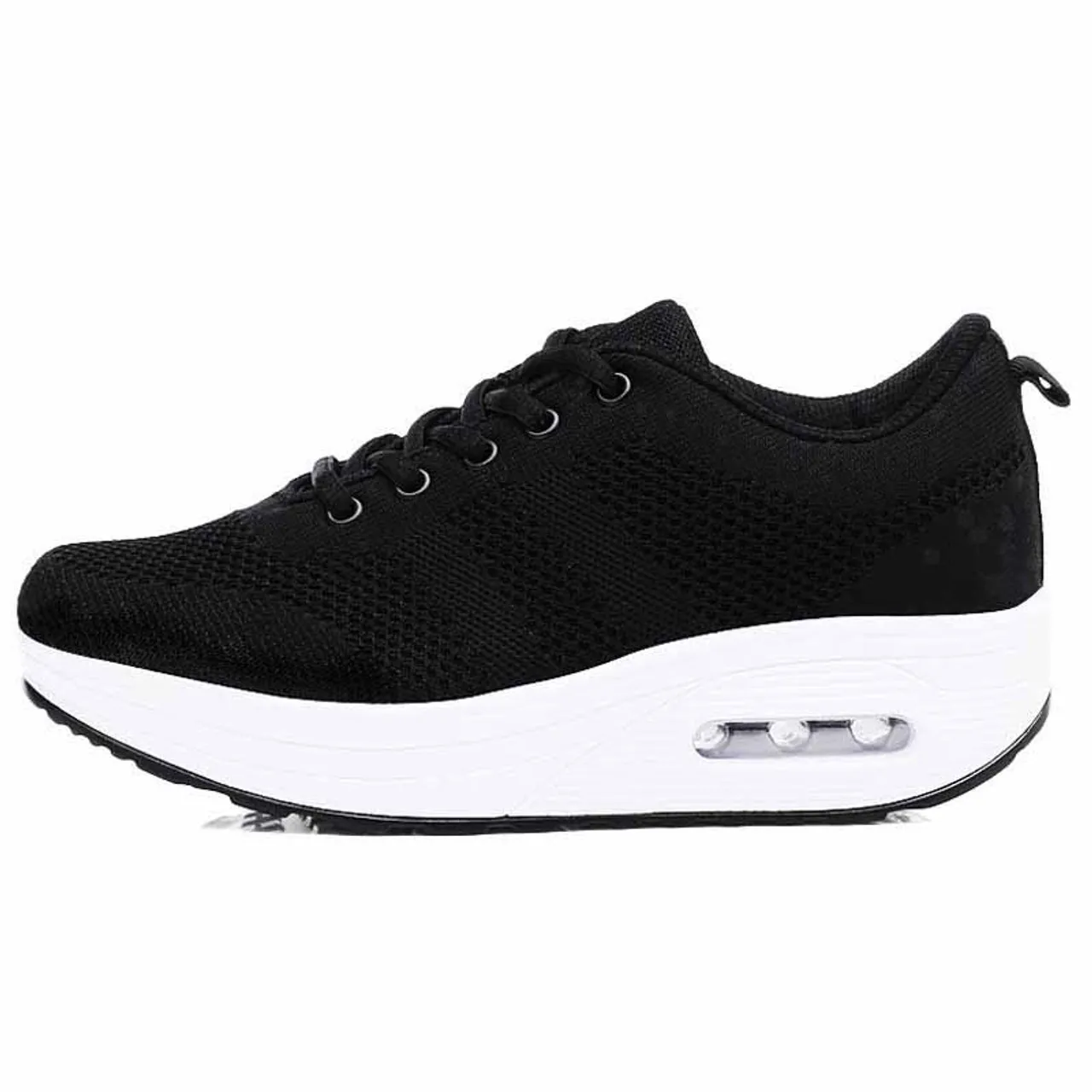 Black plain flyknit rocker bottom shoe sneaker