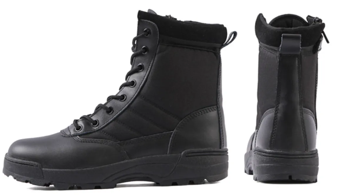 black tactical side zip boots