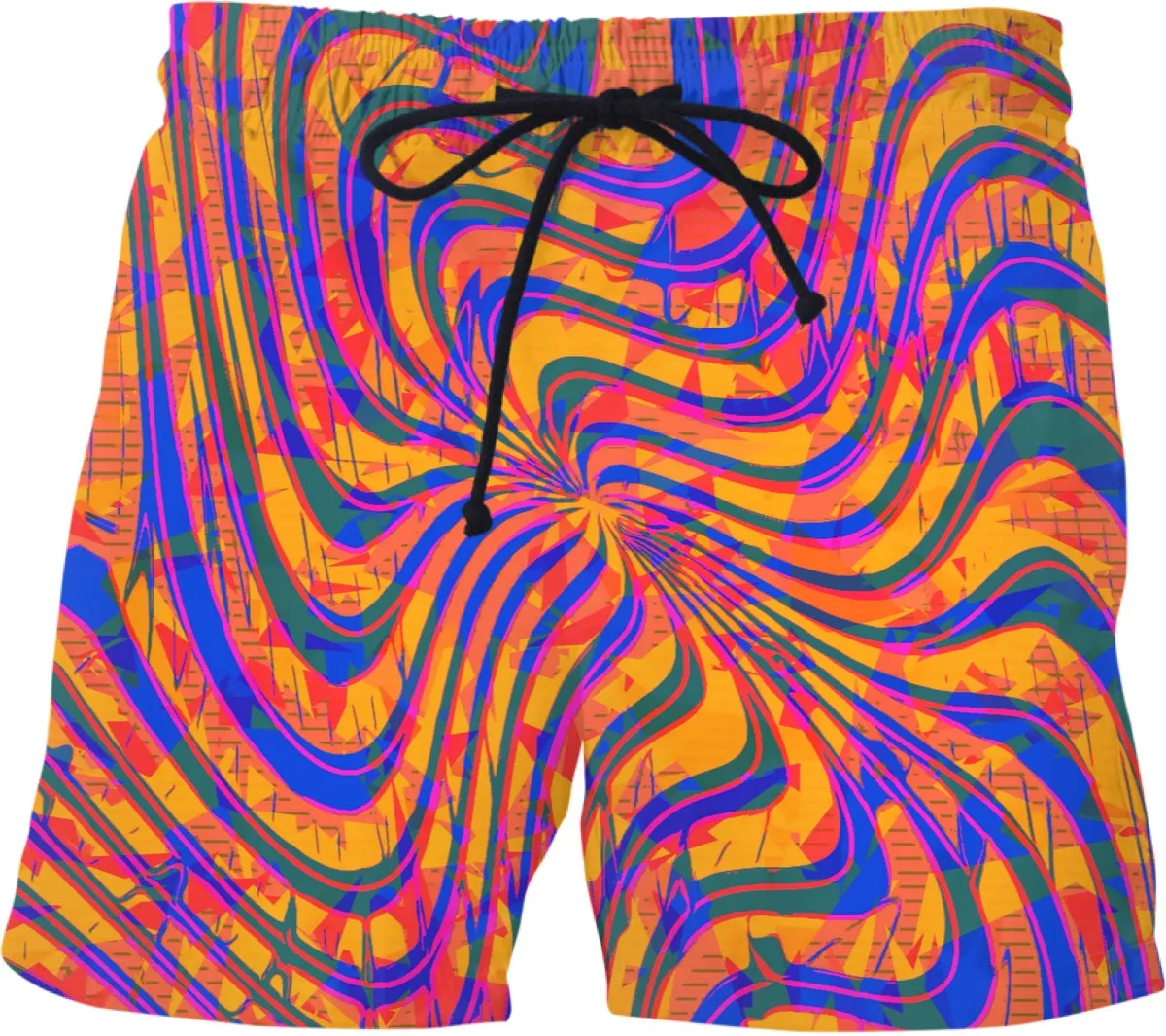 Blue and Orange 90s Abstract Swim Shorts