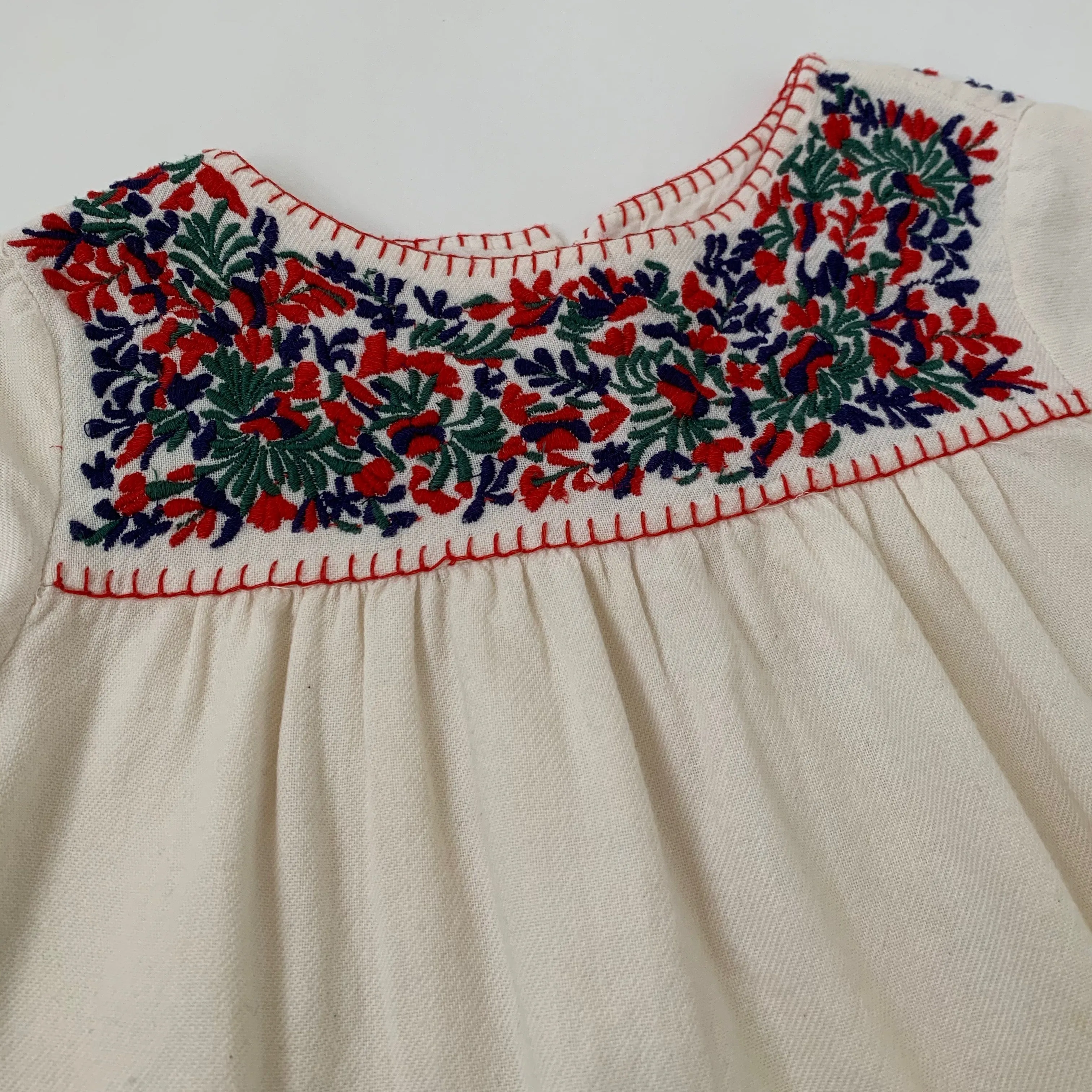 Bonpoint Cream Folk Style Wool Mix Embroidered Dress: 4 Years