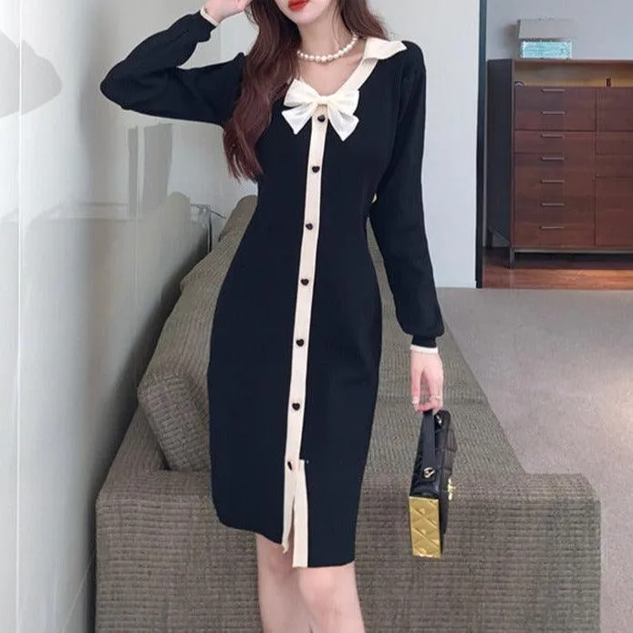 Bow Tie Vintage A-line Knitted Dress