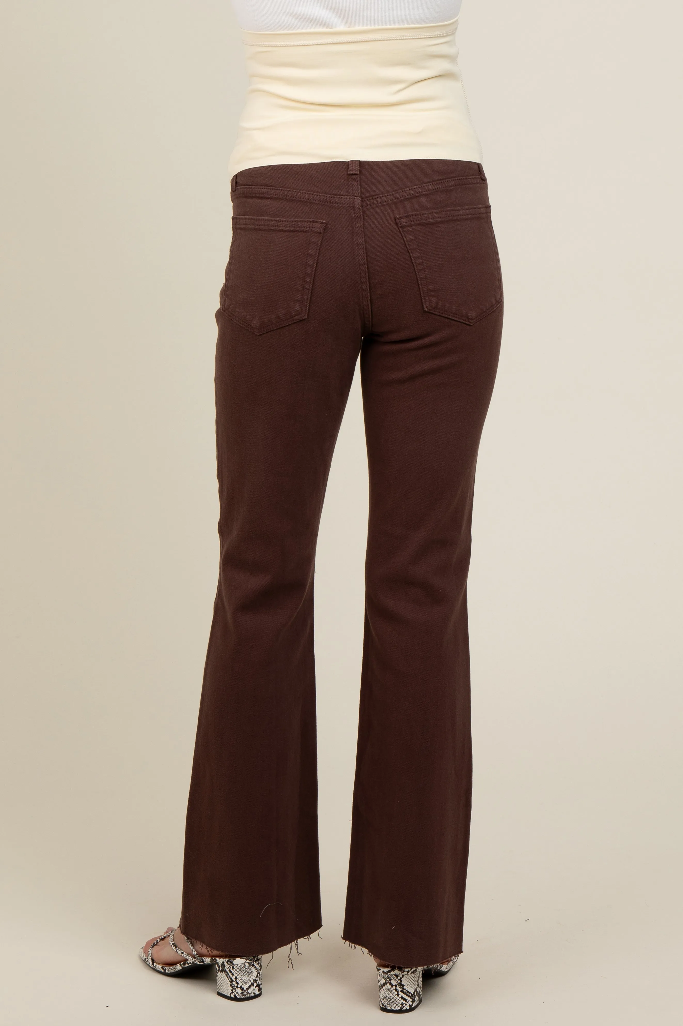 Brown Flare Leg Raw Hem Maternity Jeans