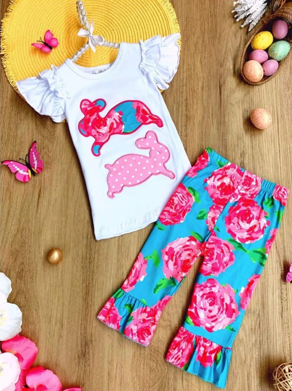 Bunny Hop Floral Ruffle Capri Legging Set