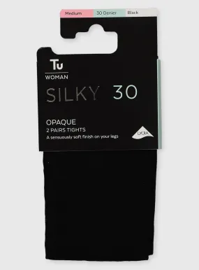 Buy Black Silky 30 Denier Opaque Tights 2 Pack M | Tights | Tu