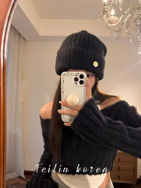 Cashmere Knitted Hat Women's 2023 New Wool Hat Autumn and Winter Warmth Ear Protection Internet Celebrity Pile Hat Big Head Circ