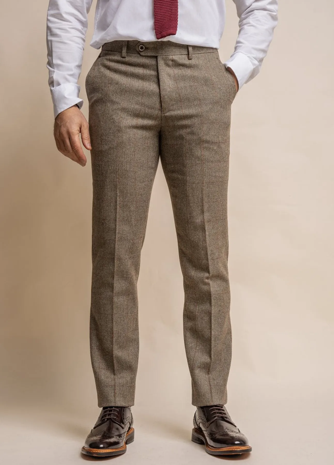 Cavani Gaston Sage Green Tweed Check Trousers Slim Fit