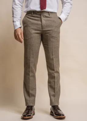 Cavani Gaston Sage Green Tweed Check Trousers Slim Fit