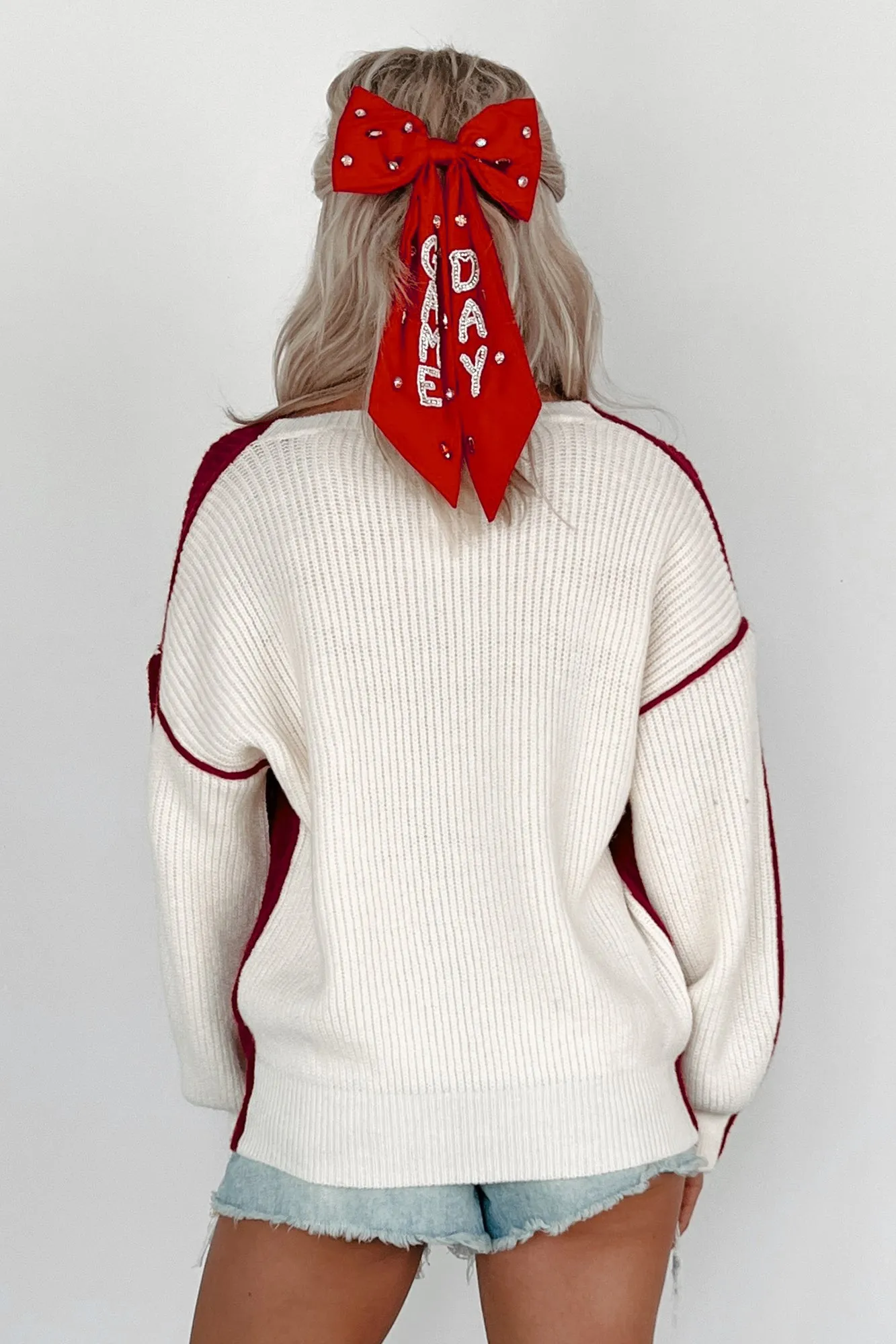 Competitively Cute Colorblock Sweater (Burgundy/Ivory)