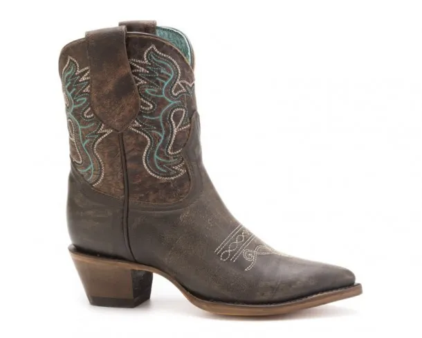 Corral Boots distressed brown cowgirl mid-calf boots with turquoise embroidery