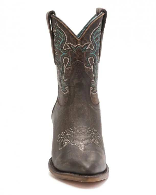 Corral Boots distressed brown cowgirl mid-calf boots with turquoise embroidery