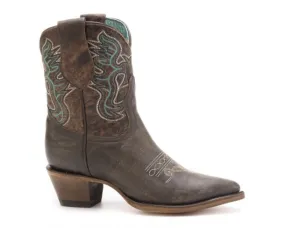 Corral Boots distressed brown cowgirl mid-calf boots with turquoise embroidery