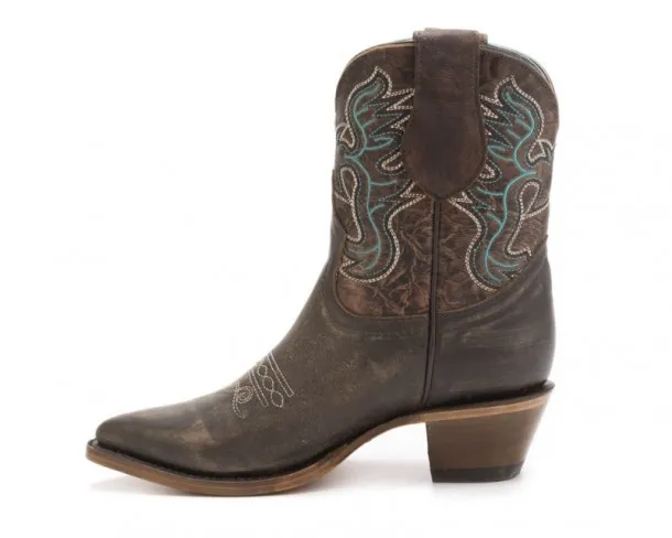 Corral Boots distressed brown cowgirl mid-calf boots with turquoise embroidery