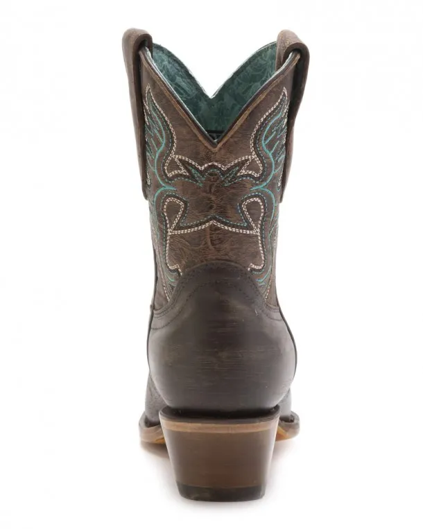 Corral Boots distressed brown cowgirl mid-calf boots with turquoise embroidery