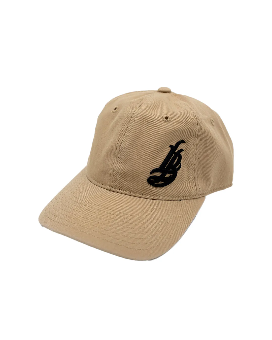 Cursive LB Black on Sandstone Unstructured Dad Hat