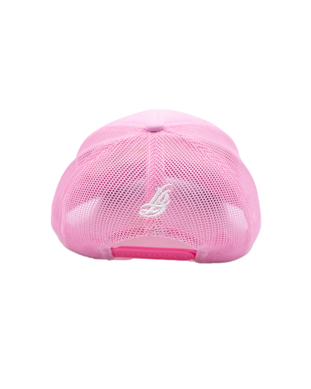 Cursive LB Pink Youth Foam Trucket Hat (Curved Brim)