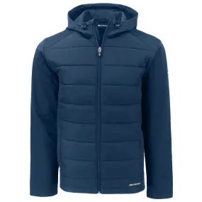 Cutter & Buck Men's Navy Blue Evoke Hybrid Eco Softshell Recycled Full Zip Hooded Jacket