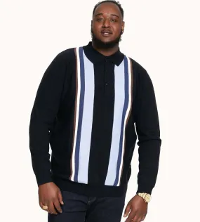 D555 Big Mens Long Sleeve Knitted Polo With Stripes (DARLEY)