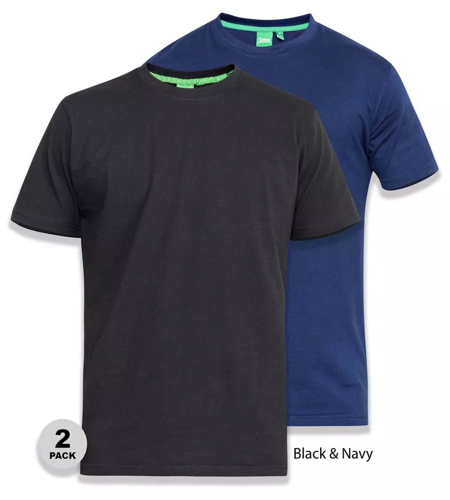 D555 Big Mens Pack Of 2 T-Shirts (FENTON BLACK/NAVY)