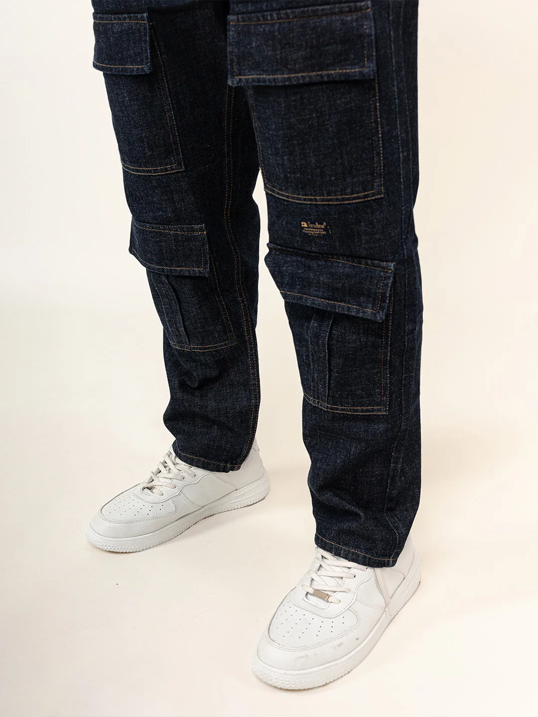 Dark Blue Cargo Baggy Fit Denim Jeans