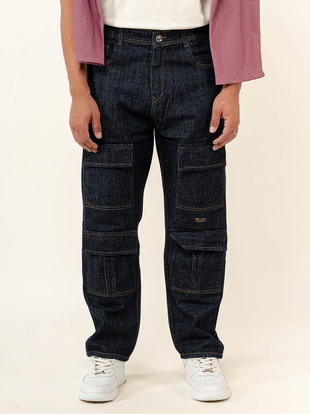 Dark Blue Cargo Baggy Fit Denim Jeans