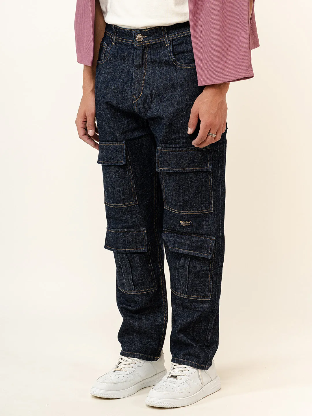 Dark Blue Cargo Baggy Fit Denim Jeans