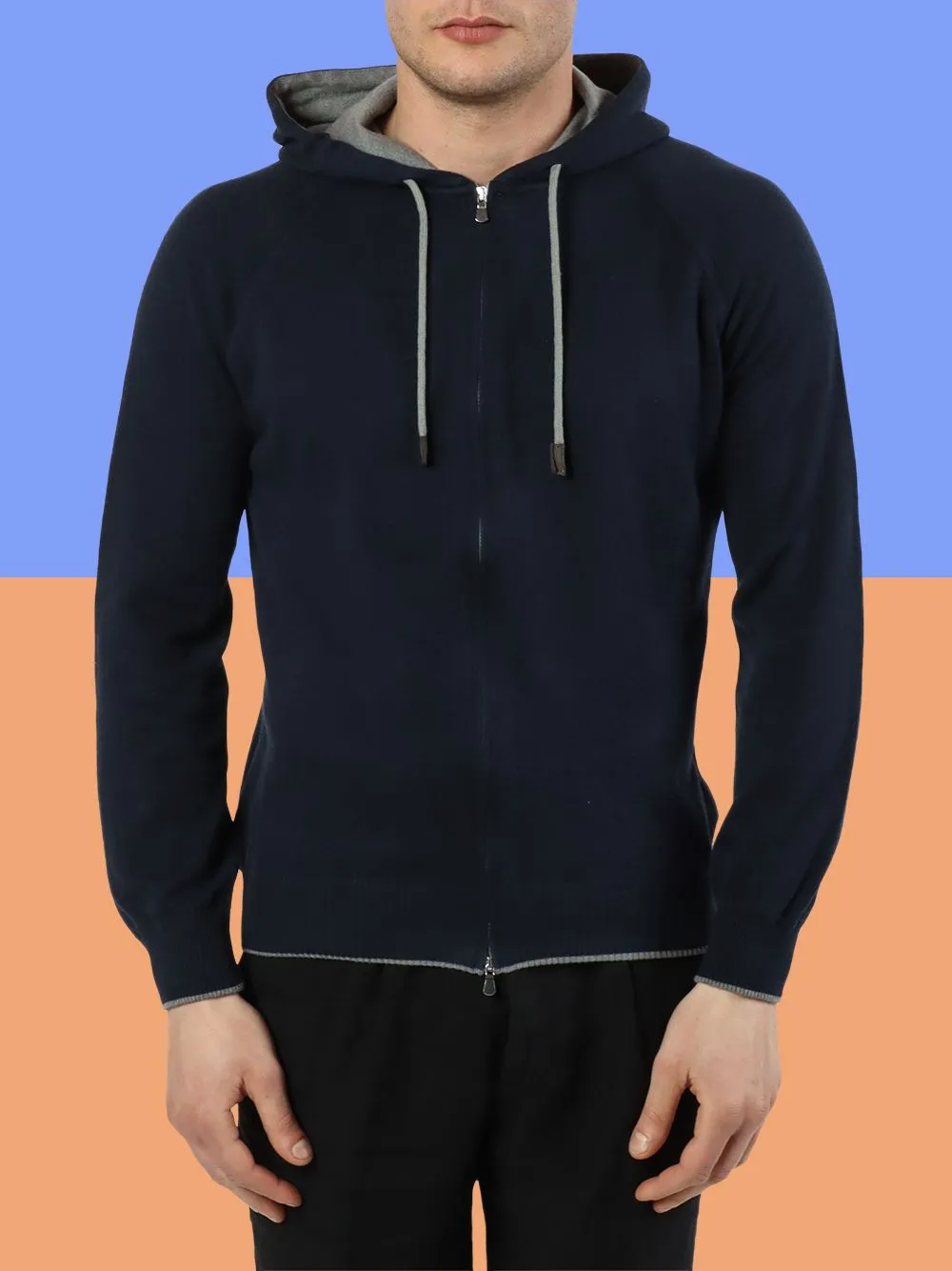 Davide Cenci Full zip sweatshirt with hood and pockets with piping 