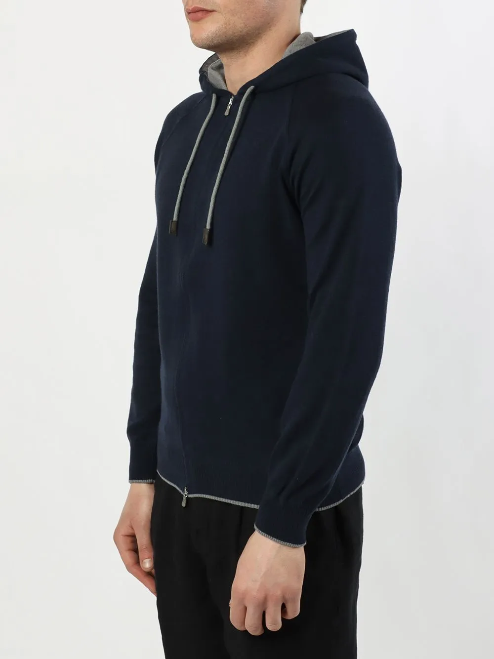 Davide Cenci Full zip sweatshirt with hood and pockets with piping 