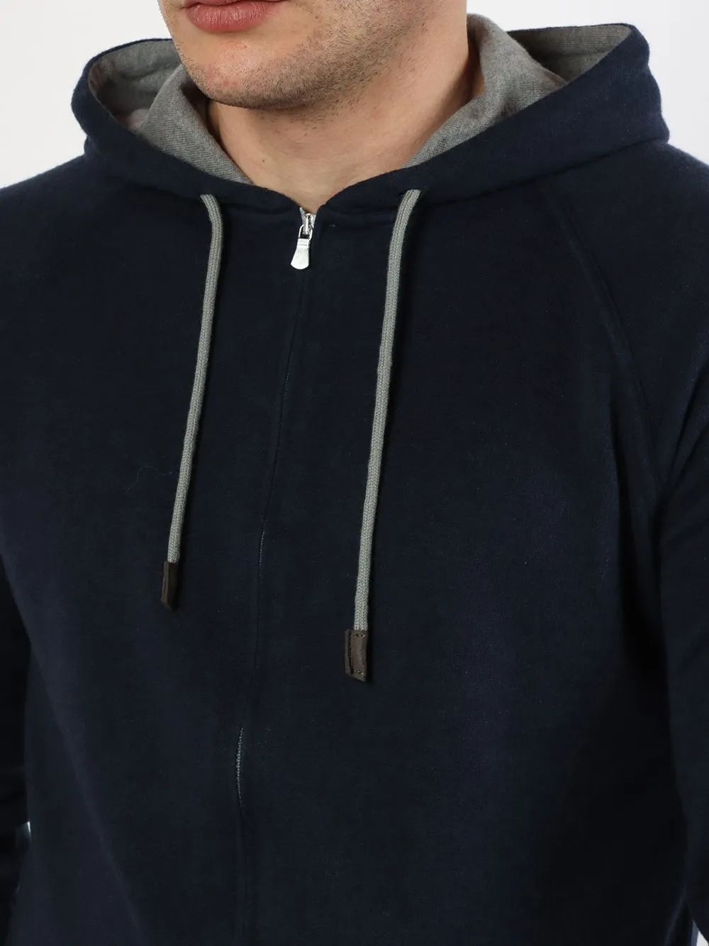 Davide Cenci Full zip sweatshirt with hood and pockets with piping 