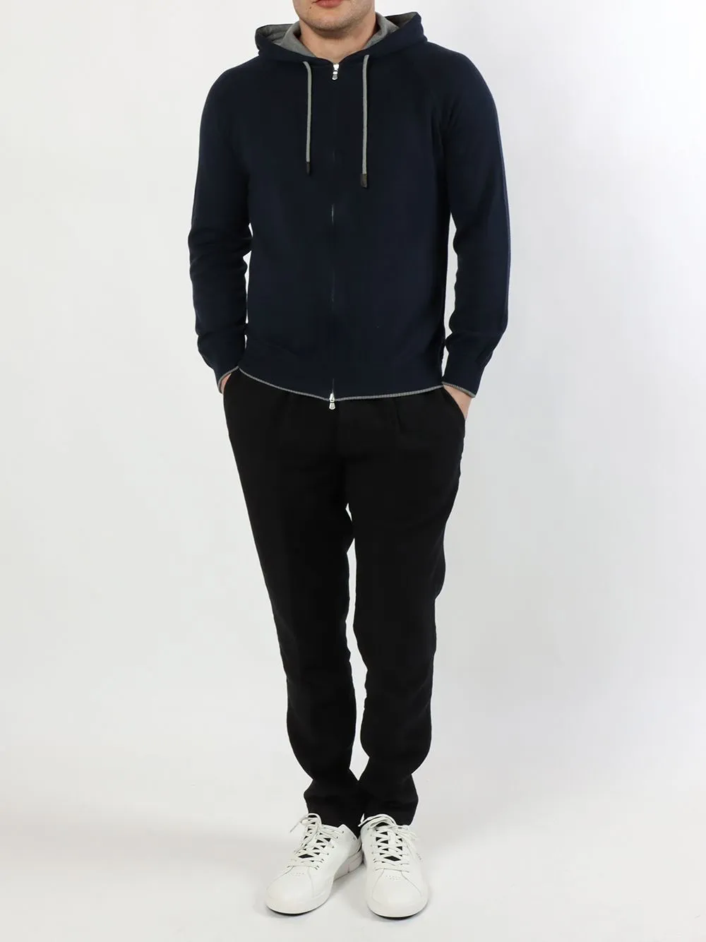 Davide Cenci Full zip sweatshirt with hood and pockets with piping 