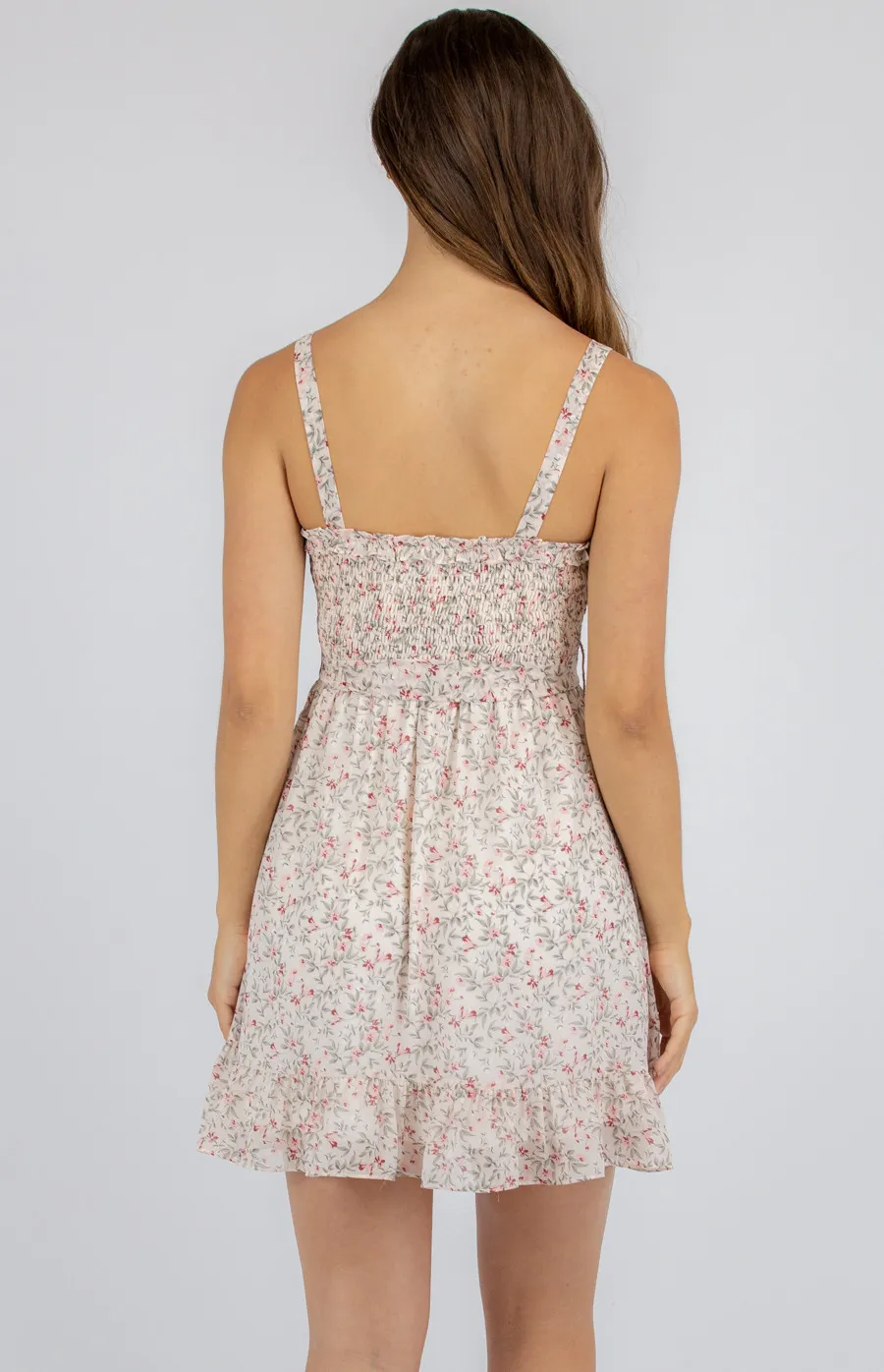 Floral Dress with Shirred Bodice and Frill Hem (SDR949A)