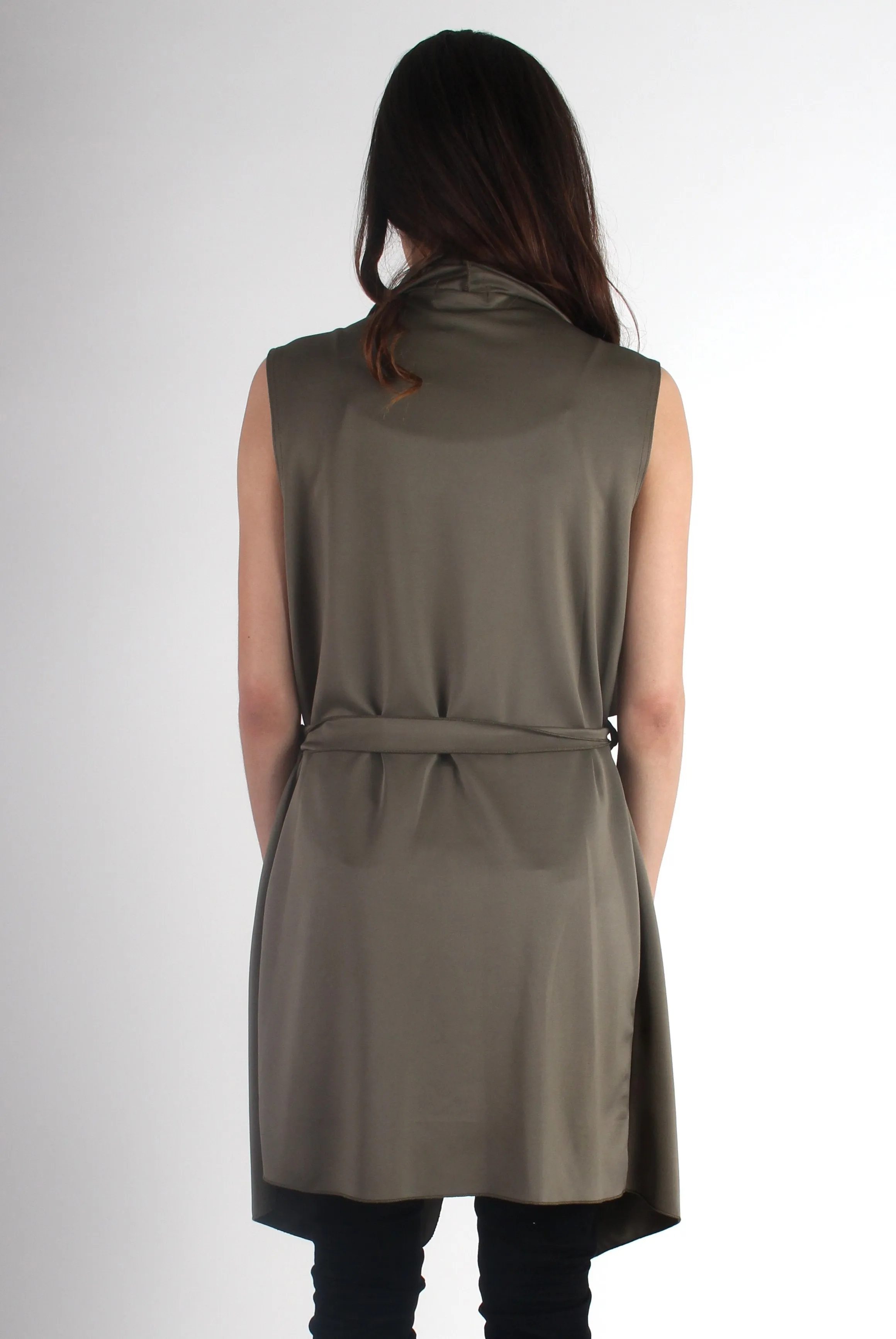 Francesca Khaki Sleevless Waterfall Jacket