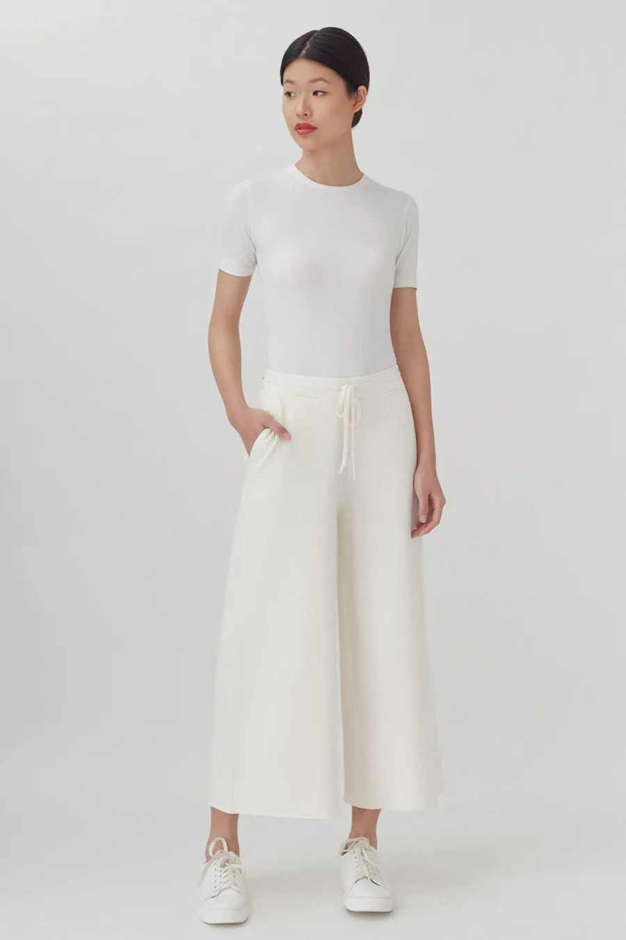 French Terry Wide-Leg Cropped Pant