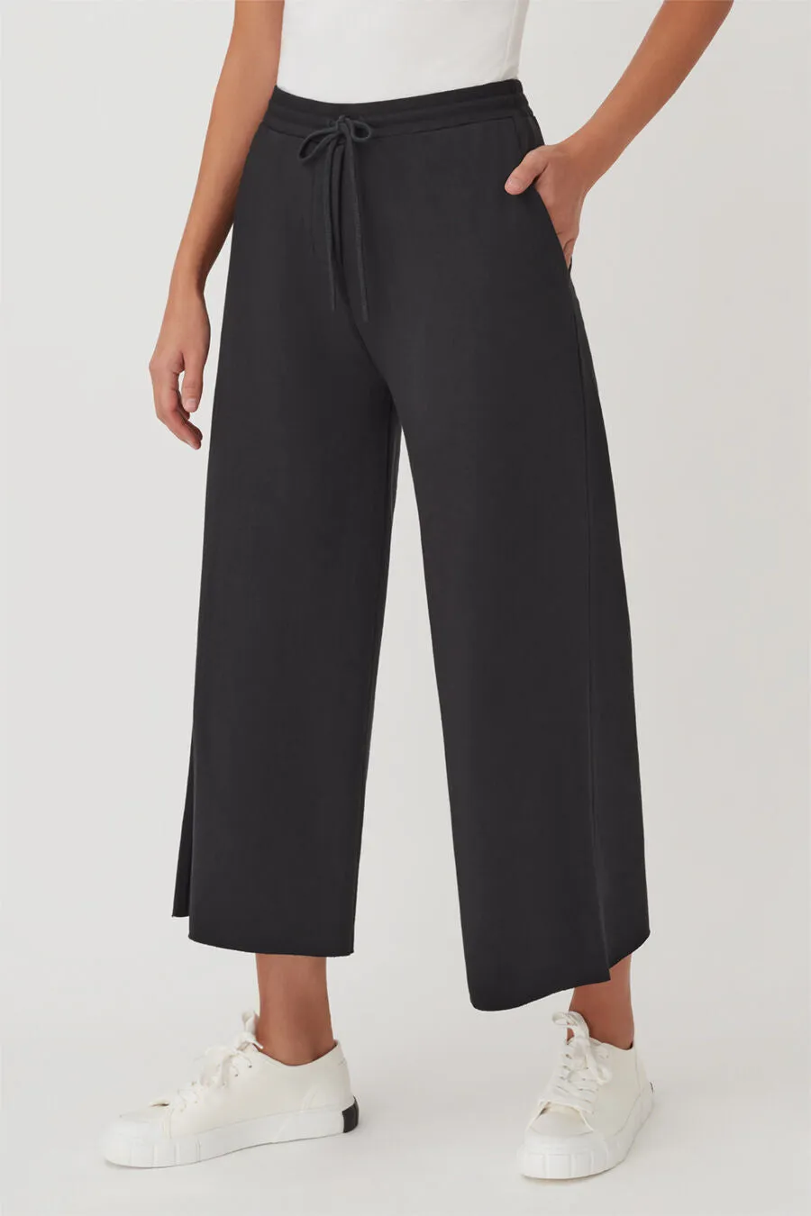 French Terry Wide-Leg Cropped Pant